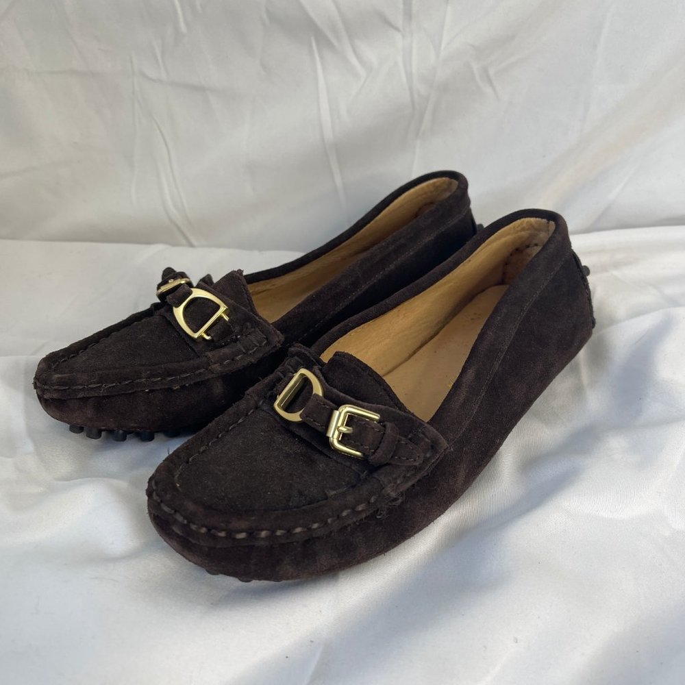 Ralph Lauren Francisse II Suede Leather Moc Driving Loafers Size 3 Brown Buckle